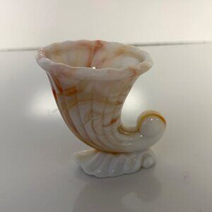 NYC Vogue Merc Milk Glass Slag Orange White Cornucopia Toothpick Holder Vase VTG